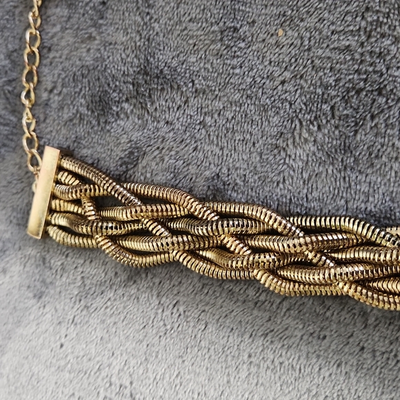 Braided 6 Strands, Women's Gold Tone,  Necklace is 1 inch Wide and 22 in. Long. - Picture 2 of 5
